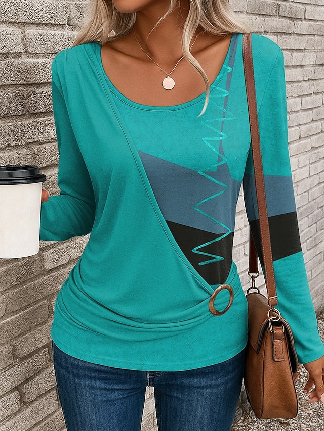 Women's T Shirt Patchwork Print Graphic Geometric Vintage