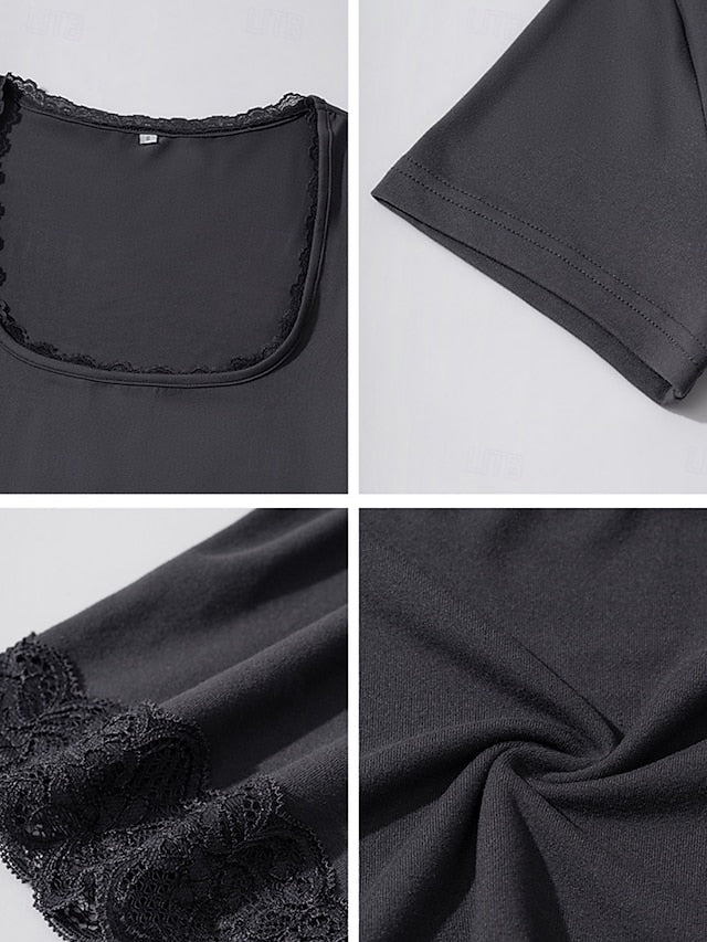 Women's Wrap Crop Top Lace Trim Solid Color Daily Stylish