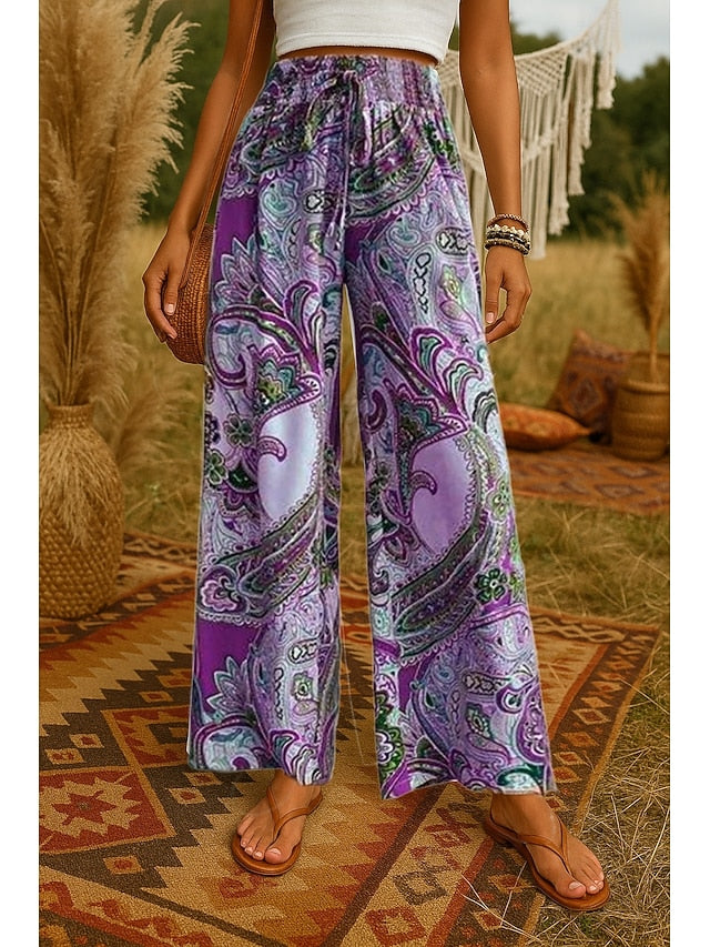 Women's Wide Leg Pants Trousers Bohemian Casual Long High