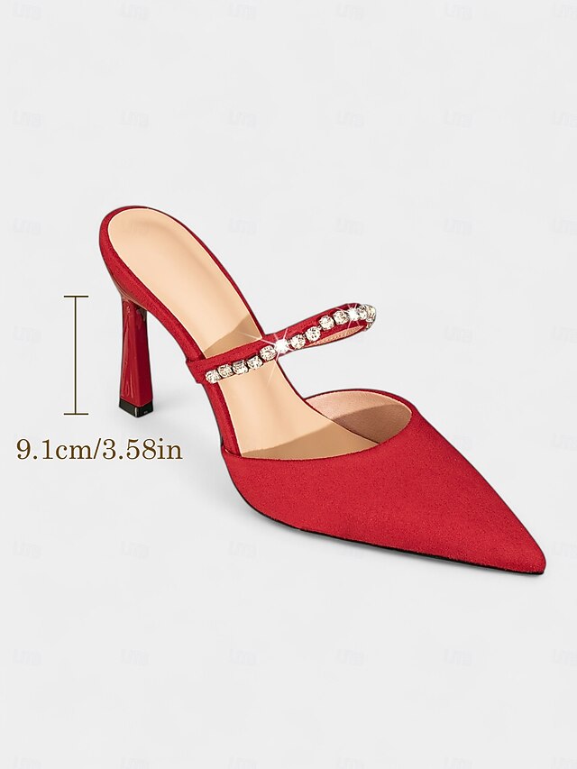 Strap Women's Red Heels Elegant Stiletto - with Rhinestone