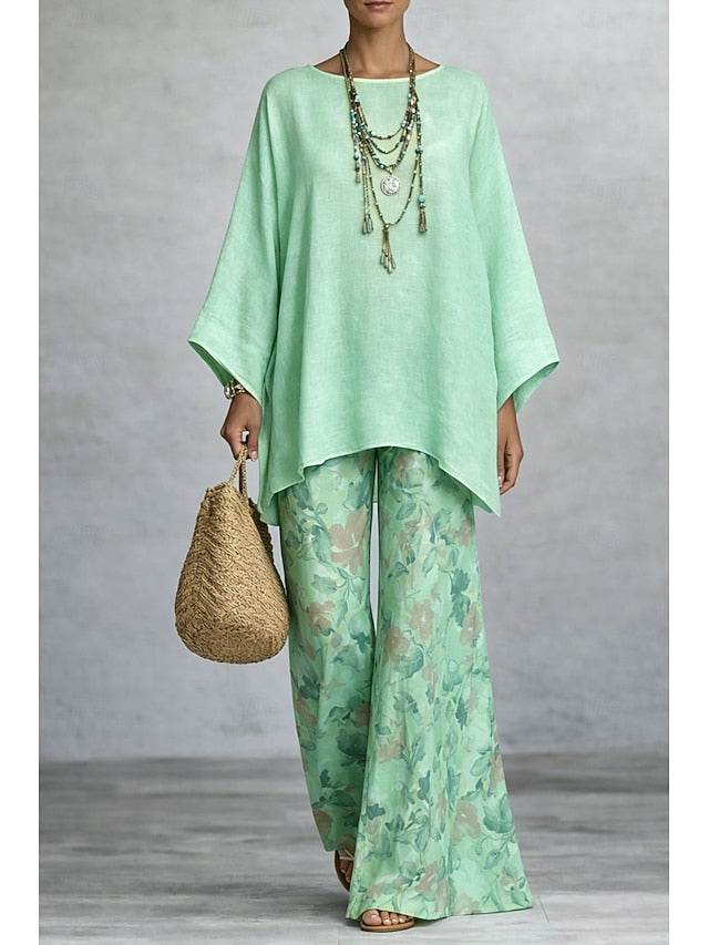 Women's Pants Sets Long Sleeve Round Neck Floral Graphic