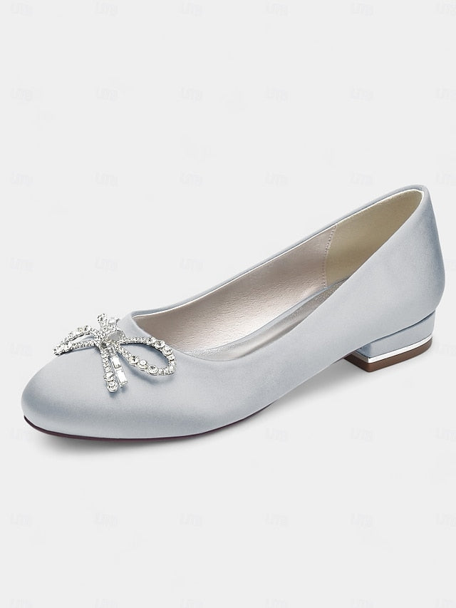 Rhinestone Round-Toe Bow Flats Embellished - Women's