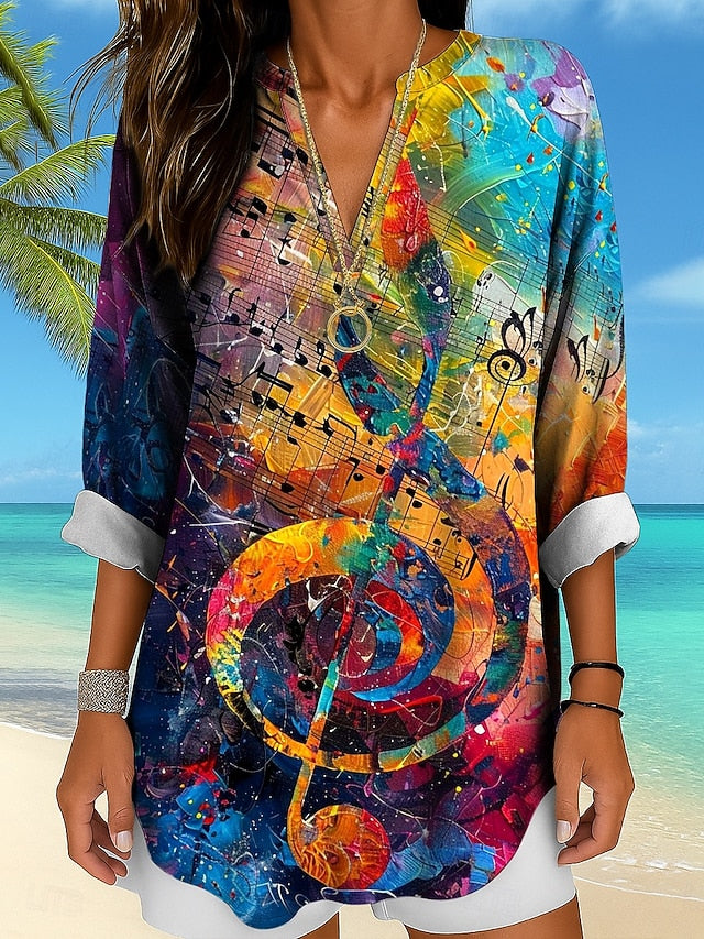 Music Festival Women's Blouse Print Ombre Graphic Geometric