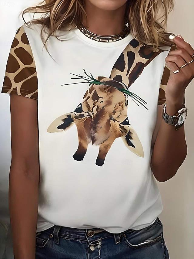 Women's T Shirt Graphic Animal Giraffe Vintage Stylish