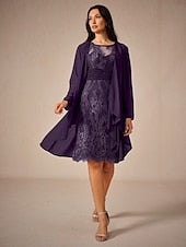 Women's Wedding Guest Jacket Dress Lace Dress Chiffon Dress