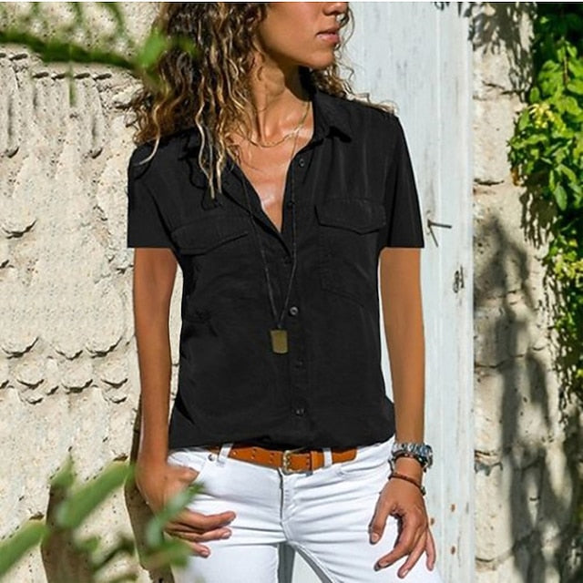 Women's Blouse Pocket Solid Colored Daily Shirt Collar