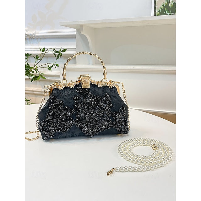Women's Embroidered Lace Top Handle Evening Bag, Elegant