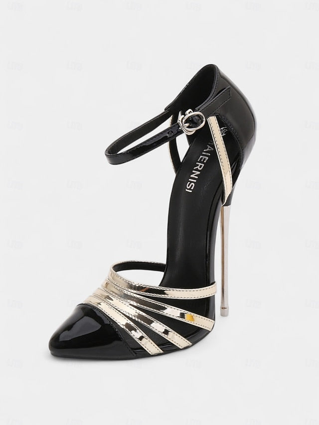 Patent Leather - Stiletto Black Women's Heels Red and
