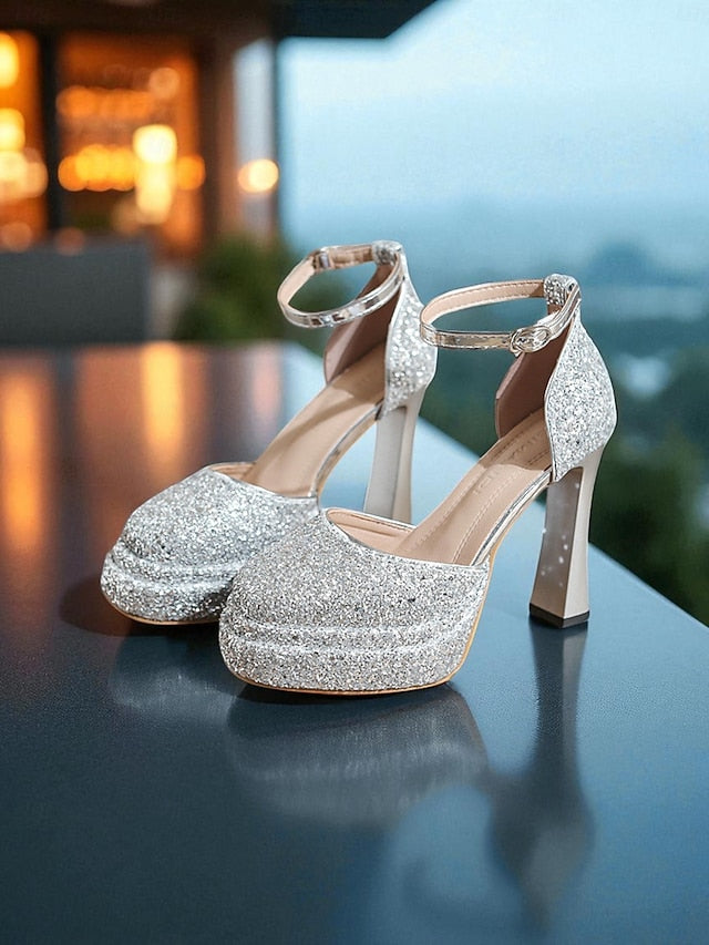 Platform Glitter High Women's Heels Gold