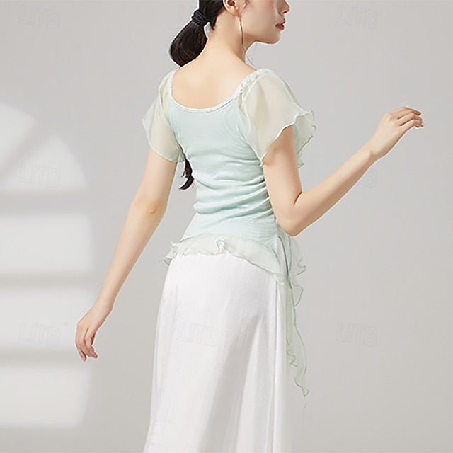 Activewear Top Ruffles Pure Color Splicing Women's