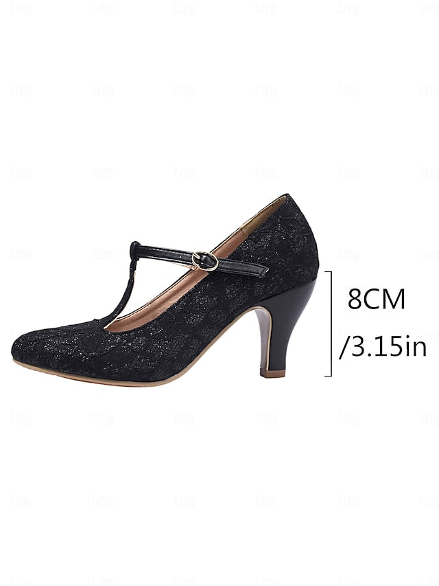 Pumps-1920s Lace Women's Heel T-Strap Ivory Vintage Mid