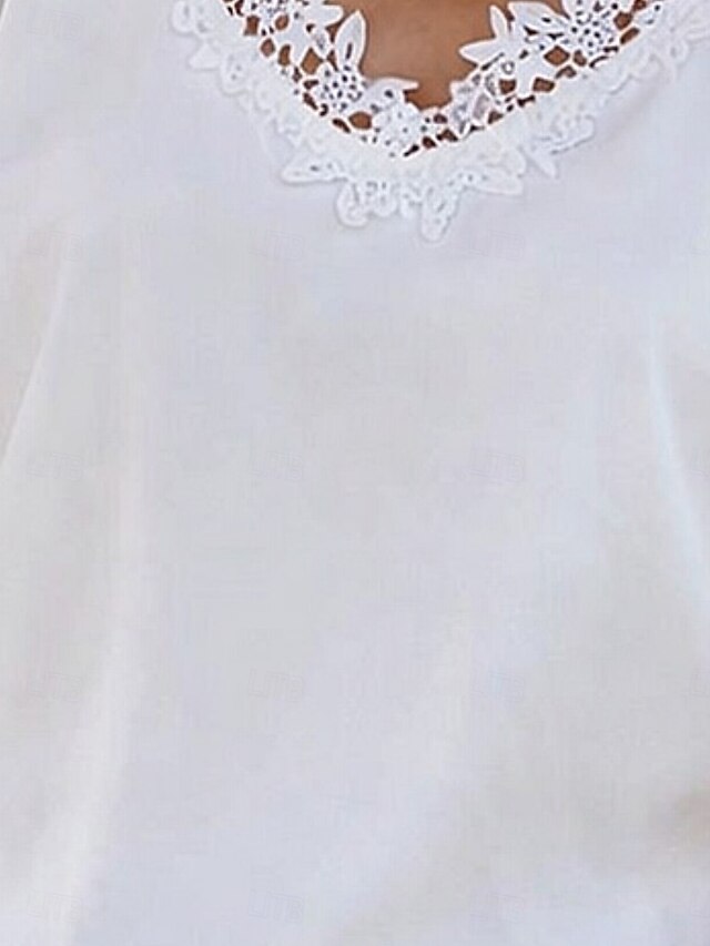 Women's Blouse Lace Solid Color Stylish Casual Short Sleeve
