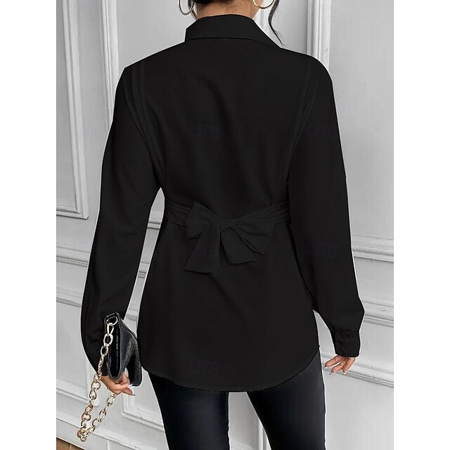 Women's Blouse Buttons Solid Color Elegant Stylish Basic
