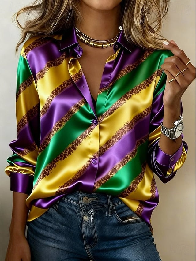 Mardi Gras Women's Shirt Graphic Geometric Vintage Stylish