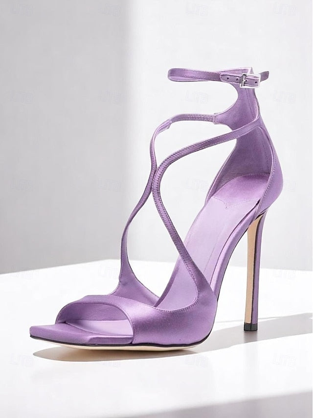 Crisscross Elegant Heels Satin Women's - Lavender Stiletto