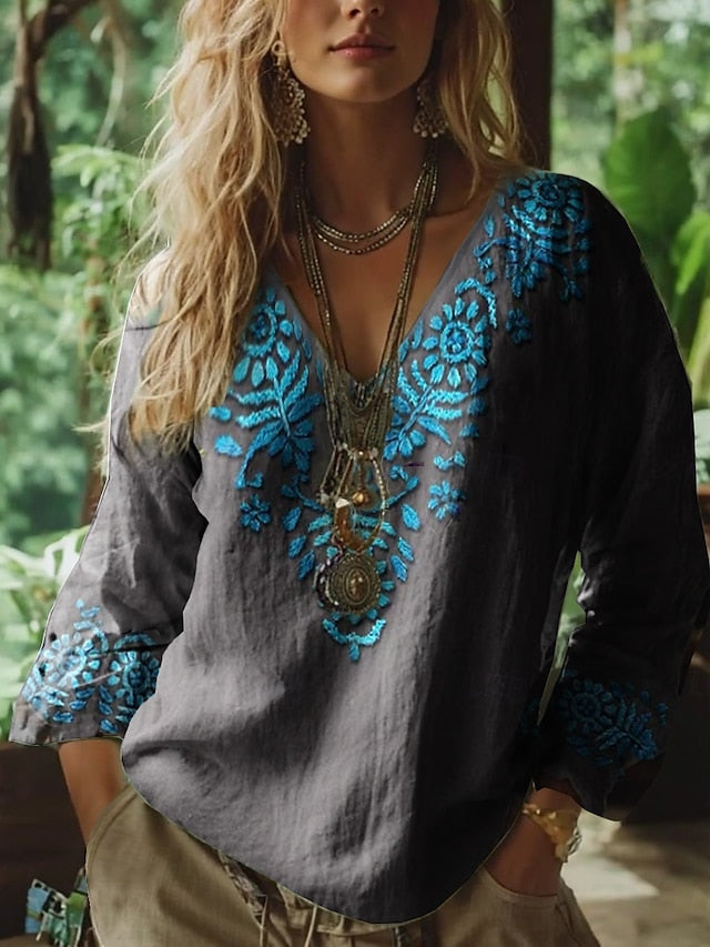 Women's Blouse Print Floral Graphic Geometric Bohemia