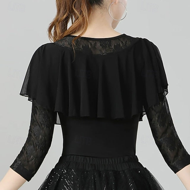 Latin Dance Top Lace Pure Color Splicing Women's