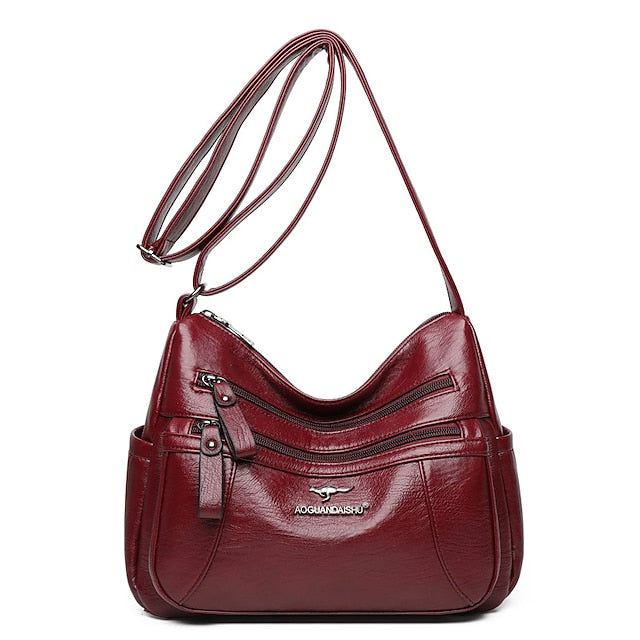 Shoulder Women's Bag Leather Black – Faux Multi-Pocket