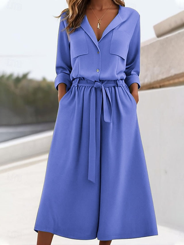 Women's Pants Sets Long Sleeve Shirt Collar Plain