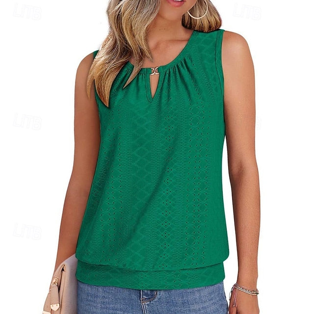 Women's Tank Top Sleeveless Shirt Tee Top Eyelet Solid
