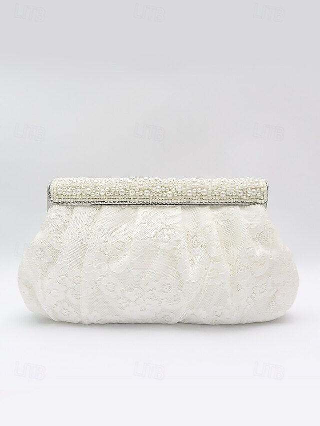 Bag Women's Clutch Beaded Black Evening with Elegant Lace