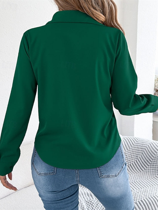 Women's Blouse Dressy Tops Ruched Patchwork Buttons Plain