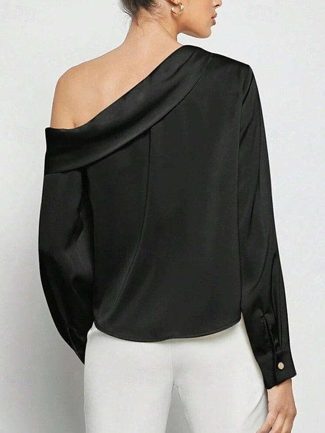 Women's Shirt Elegant Dressy Satin Top Asymmetric Solid