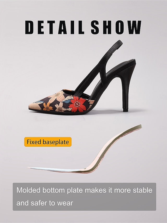 Toe – Pointed Slingback Heels Elegant Floral High Women's