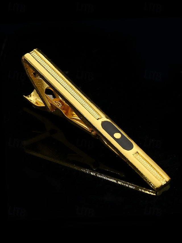 Inlay Men with – Gold Elegant for Clip Design Sleek Black Tie