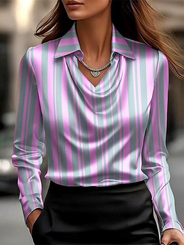 Women's Shirt Print Draped Striped Elegant Stylish Casual
