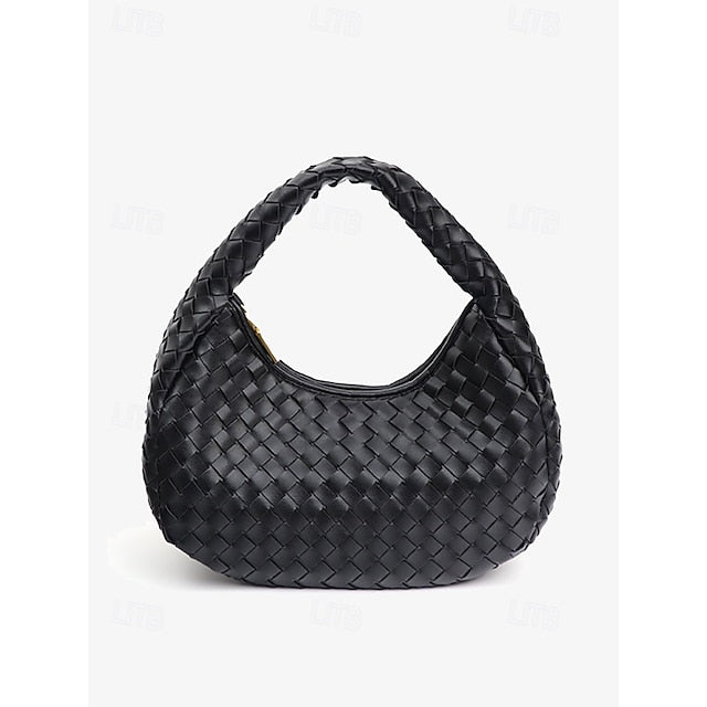 – Leather Round Woven Chic Women's Elegant Ivory Hobo Bag