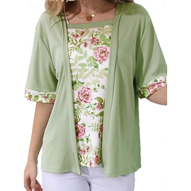 Women's Blouse Patchwork Floral Elegant Vacation Casual