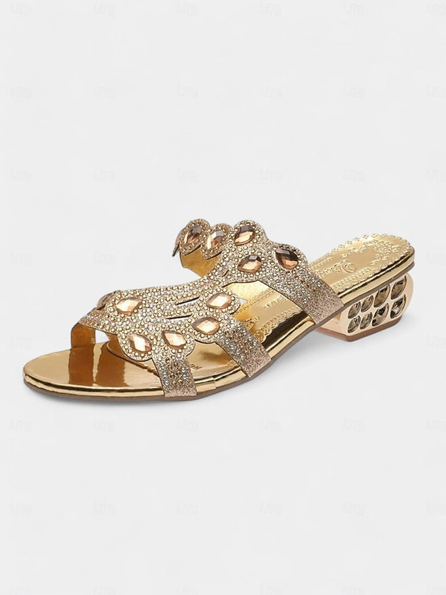 Blue Crystal Embellishments – and Open-Toe with Sandals Gold