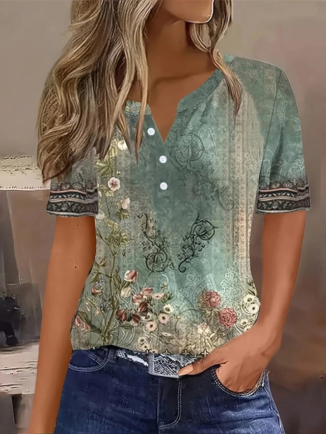 Women's T Shirt Print Ombre Floral Graphic Vintage Stylish