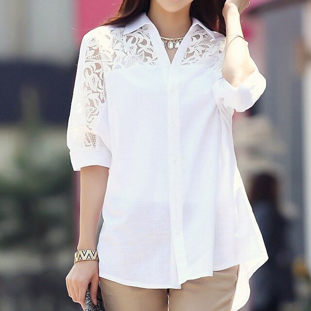 Women's Shirt Lace Shirt Blouse Eyelet top Lace Patchwork
