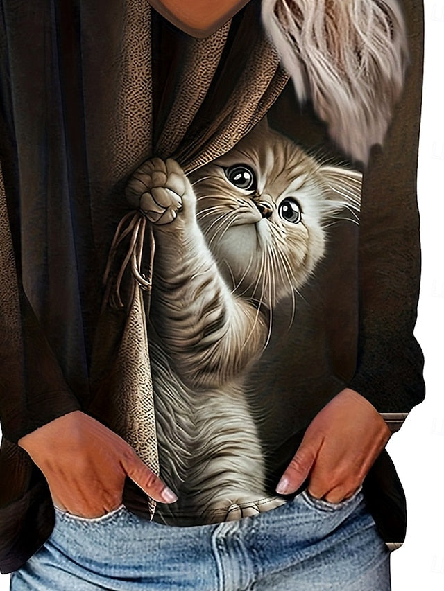 Women's T Shirt Print Graphic Animal 3D Vintage Stylish