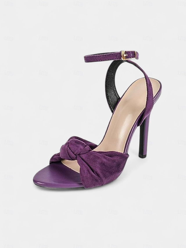 - Women's with Heel Purple Suede High Detail Bow Sandals