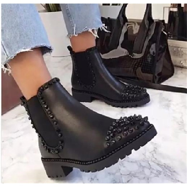 for Boots Women Black Chelsea Studded Sole – Chunky Ankle