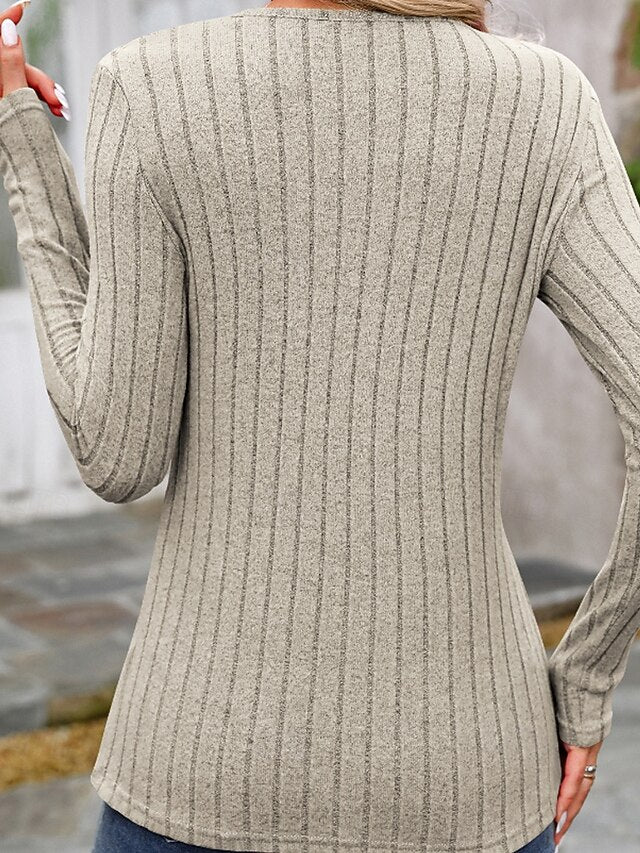 Women's T Shirt Buttons Solid Color Casual Long Sleeve Crew
