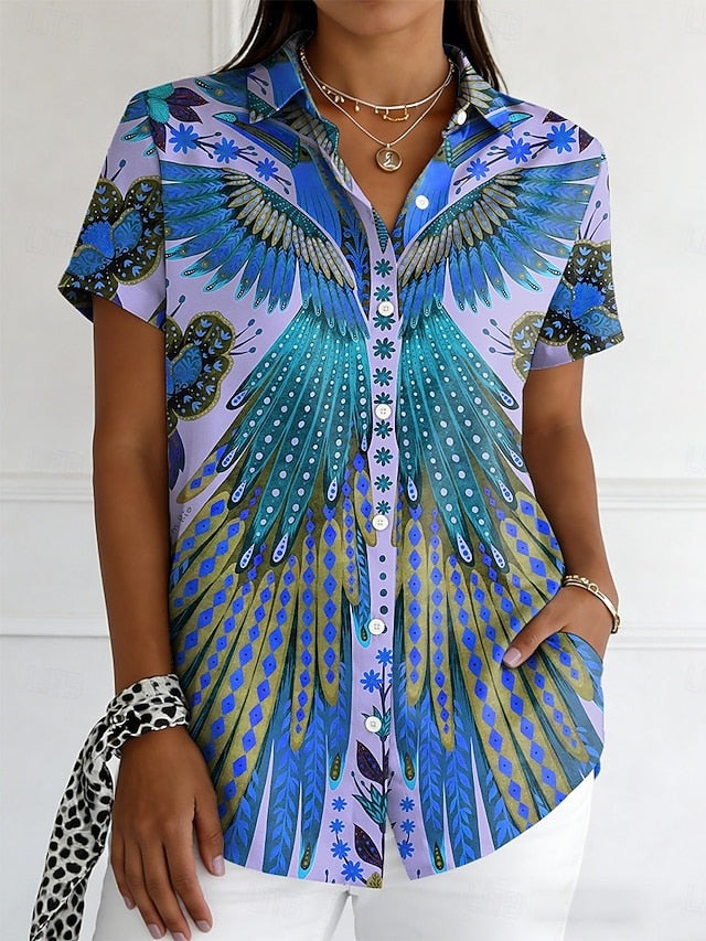 Women's Shirt Buttons Print Graphic Abstract Vintage
