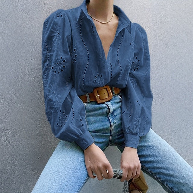 Women's Shirt Blouse Plain Modern Casual Long Sleeve Shirt