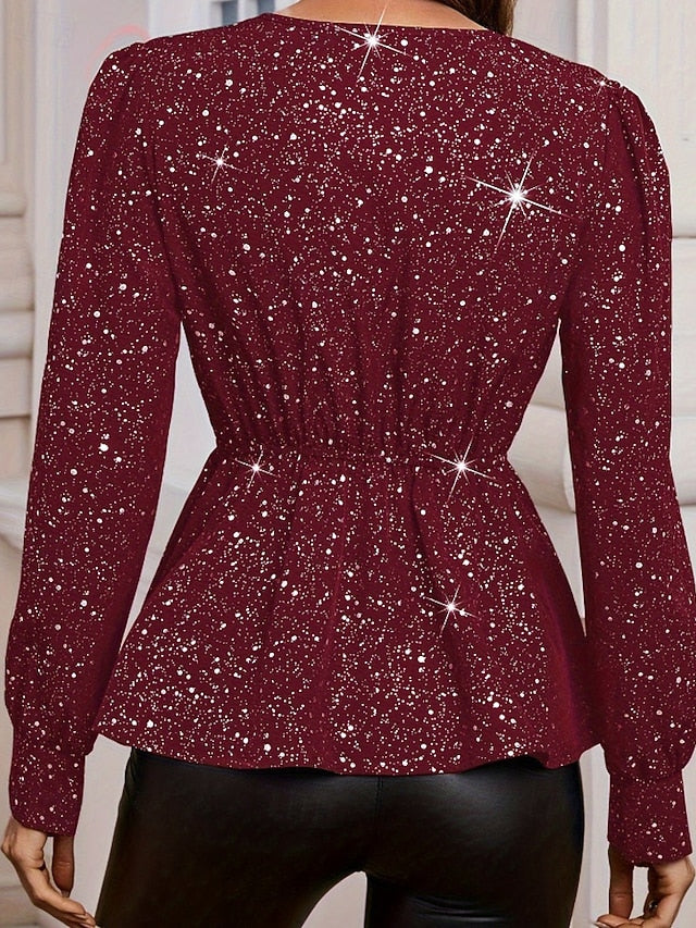 Women's Shirt Elegant Satin Top Blouse Sequins Asymmetric