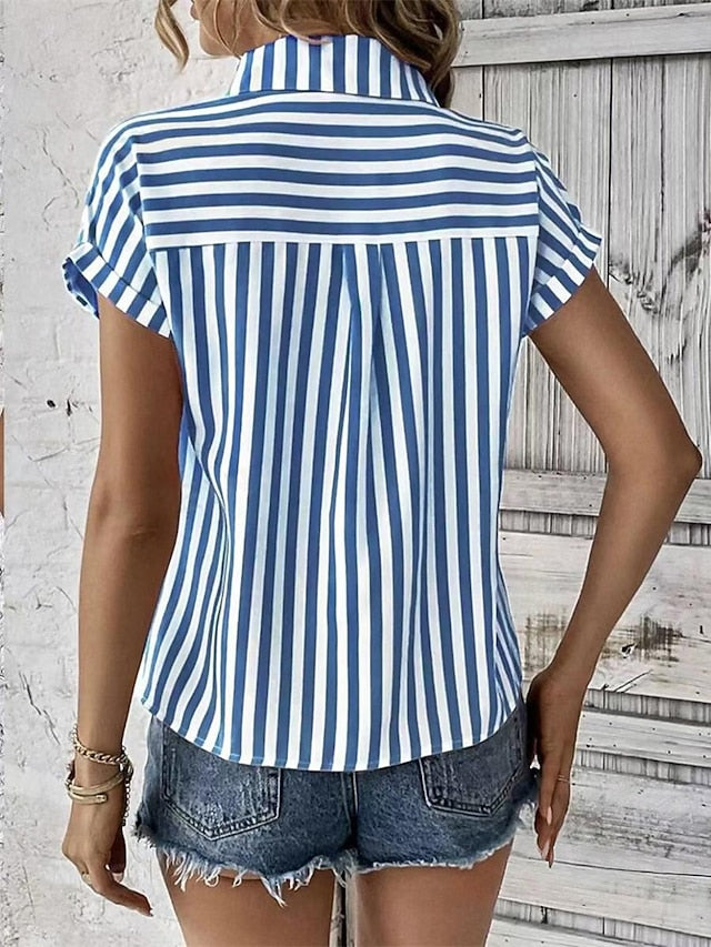 Women's Shirt Blouse Stylish Modern Striped Buttons Print