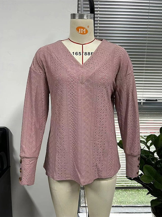 Women's T Shirt Lace Patchwork Eyelet Solid Color Elegant