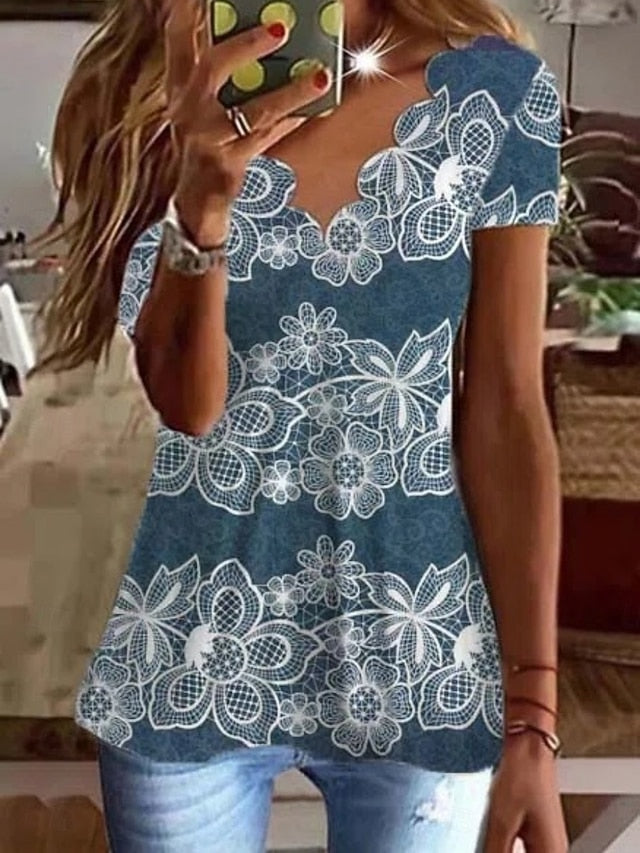 Women's T-Shirt Floral Stylish Casual Short Sleeve V Neck