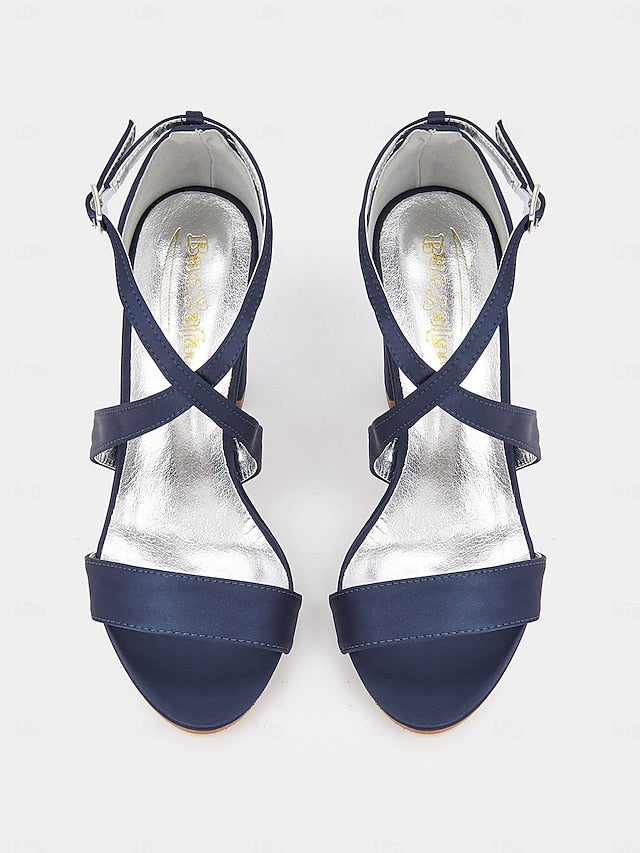 Satin Heel Elegant Block Women's Strappy Sandals –