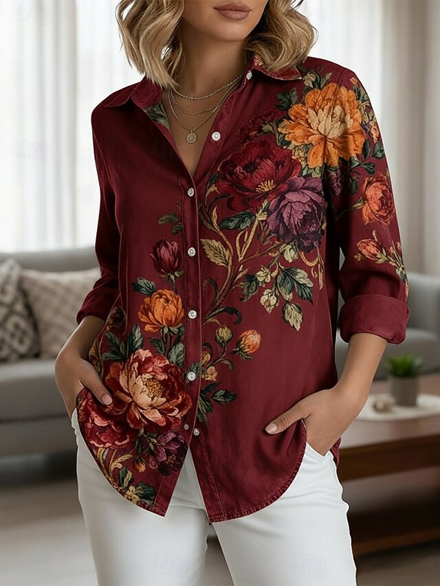 Women's Shirt Buttons Print Floral Elegant Stylish Casual