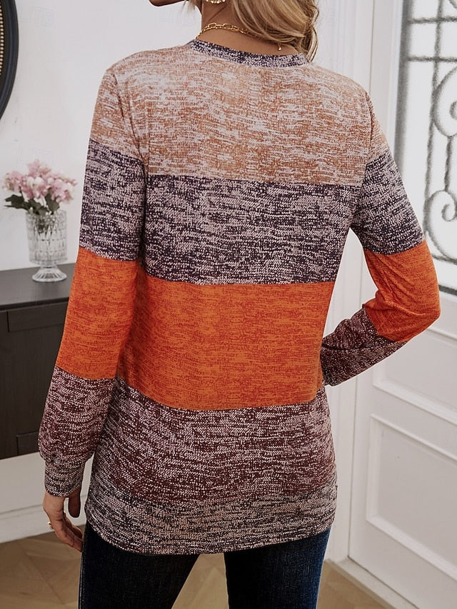 Women's T Shirt Patchwork Buttons Print Striped Fashion