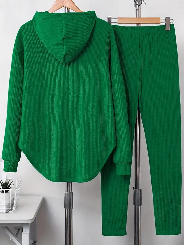 Women's Hoodie Pants Sets Long Sleeve Hooded Solid Color
