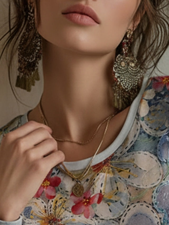 Women's Viking T Shirt Print Floral Graphic Bohemia Vintage